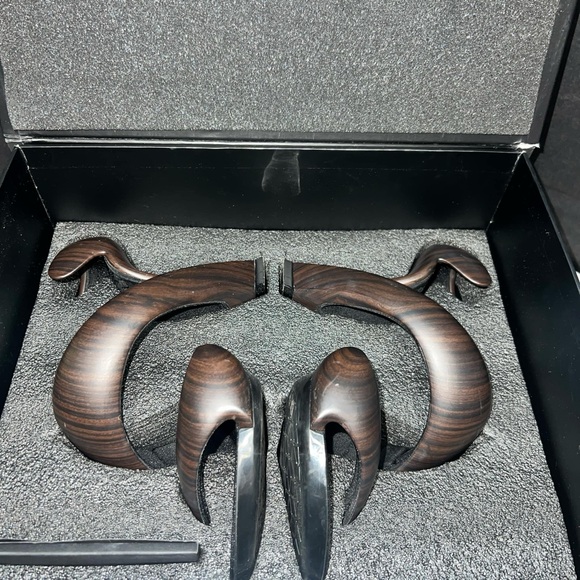 Julian Hakes London Mojito Oak/Black Open Toe Heels - Picture 3 of 11